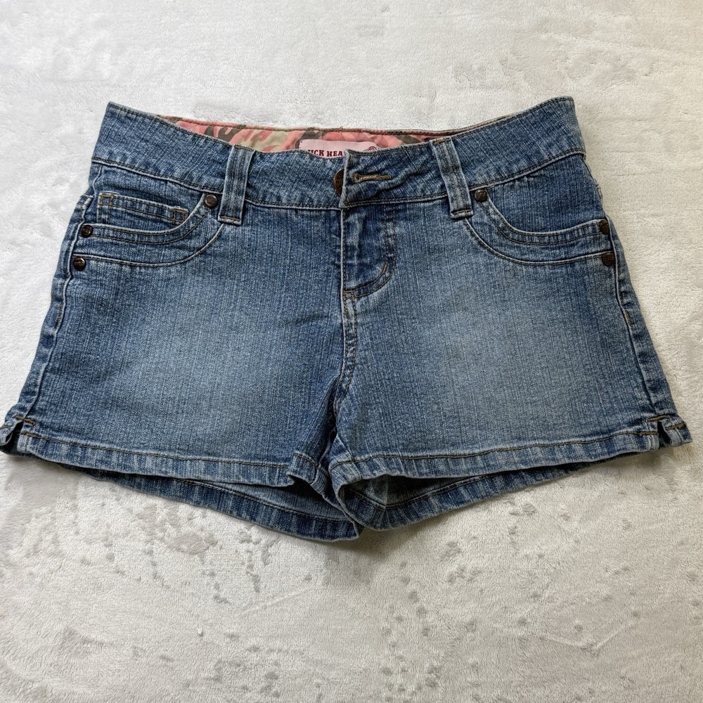 Duck Head Denim Shorts Size 1 Low Rise Y2K Blue Stretch